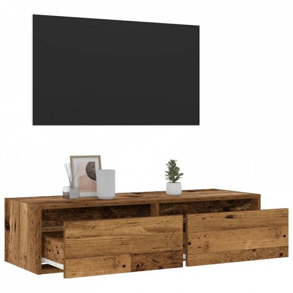 Szafka pod TV z oświetleniem LED, stare drewno, 100x35,5x25 cm