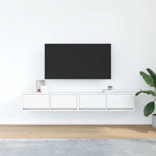 Szafki pod TV 2 szt. Białe 80x31x25,5 cm Drewno klejone