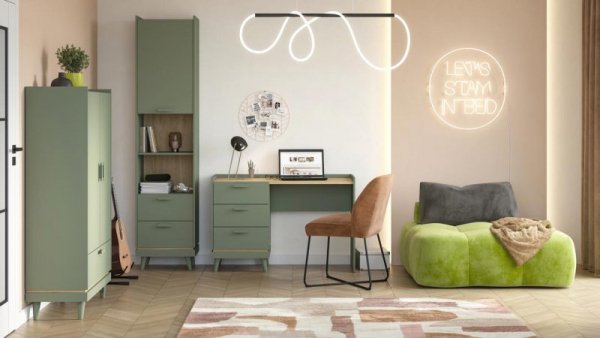 Regał CANDIS 88 zielony / dąb olejowany