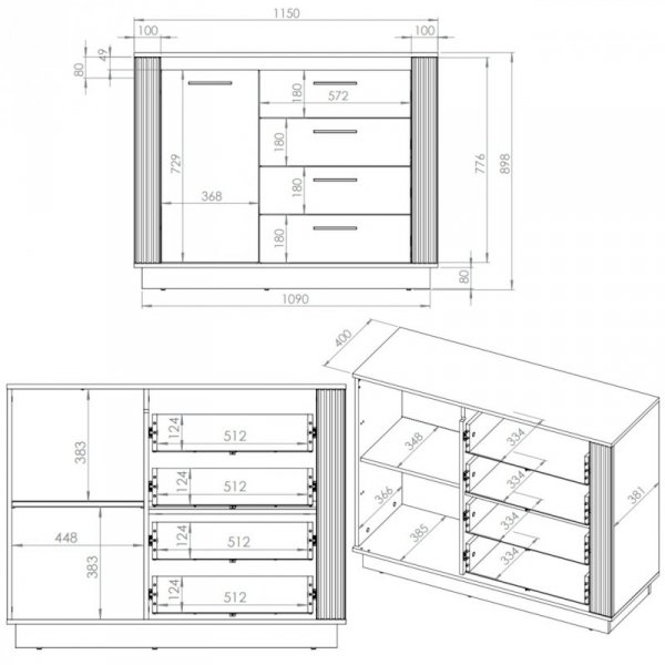 Komoda URSA 07 dąb craft złoty + czarny