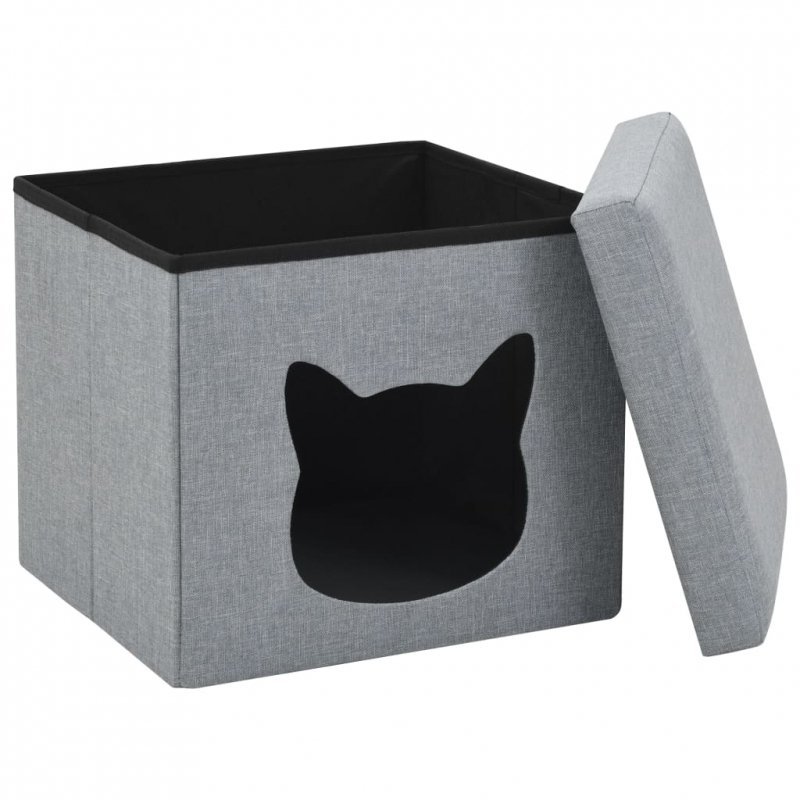 Składane legowisko dla kota, sztuczny len, 37x33x33 cm, szare