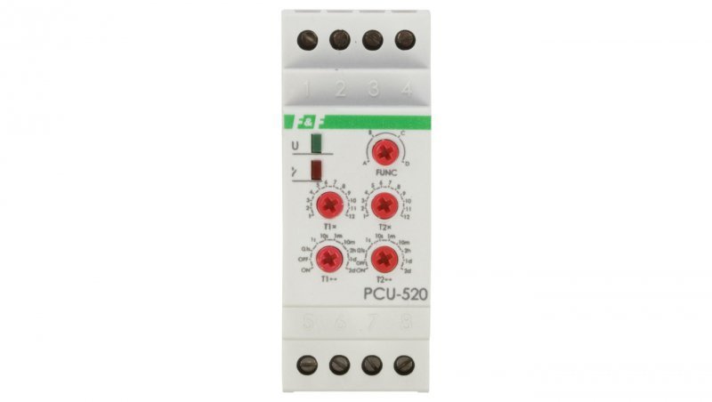 Przekaźnik czasowy 2P 8A 0,1sek-576h 230V AC wielofunkcyjny PCU-520 f&amp;f 5908312595427