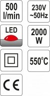 OPALARKA 2000W 50~550°C AKCESORIA WSKAŹNIK LED (1 KPL)