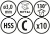 Wiertła do metalu Baildon BASIC DIN 338 RN NWKa 3 mm, HSS (S), 61-33 mm, wielokrotność 10
