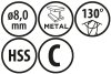 Wiertła do metalu Baildon BASIC DIN 340 RN NWKb 8 mm, HSS (S), 165-109 mm, wielokrotność 10