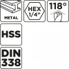 Wiertła do metalu HSS, DIN 338, 2 mm, 3 szt.
