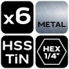 Zestaw wierteł gwintujących HSS TiN, M3 - M10, Hex, 6 szt.