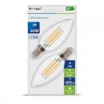 Żarówka LED V-TAC 4W Filament E14 Świeczka (Blister 2szt) VT-2174 2700K 400lm 2 Lata Gwarancji