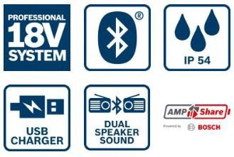 RADIO AKUMULATOROWE GPB 18V-2 C FM BLUETOOTH 0*AH (1 SZT)