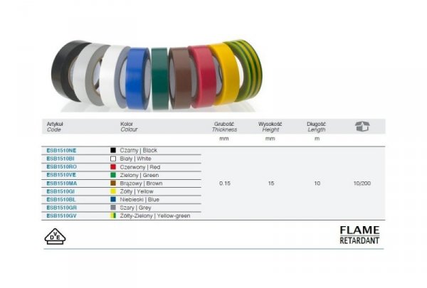 TAŚMA ELEKTROIZOLACYJNA 10M*15MM ŻÓŁTO-ZIELONA (1 SZT)