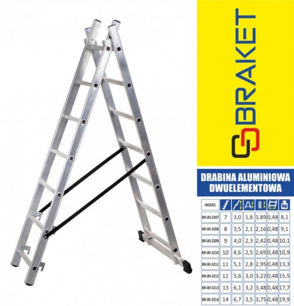 DRABINA ALUMINIOWA 2-ELEMENTOWA 300CM 7+7 SZCZEBLI (1 SZT)