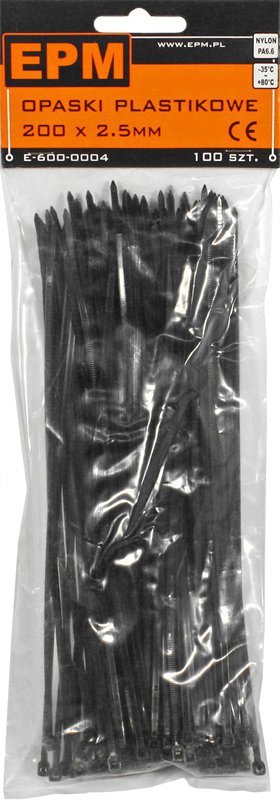 OPASKI PLASTIKOWE PA6.6 100SZT. CZARNE 200*2.5 (1 OP)
