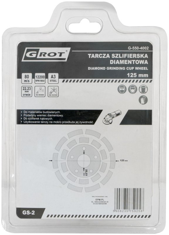 TARCZA SZLIFIERSKA DIAMENTOWA GS-2 125MM (1 SZT)