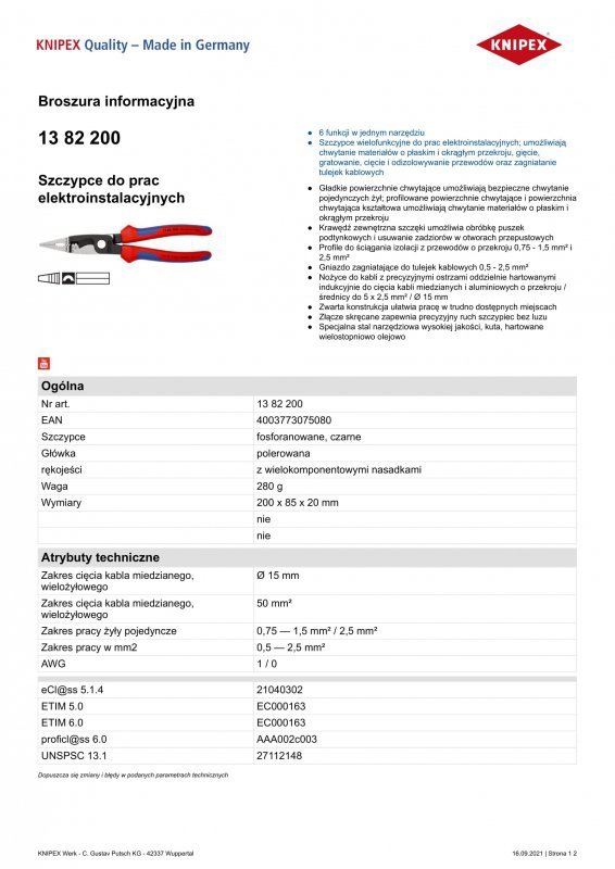 SZCZYPCE DO PRAC ELEKTROINSTALACYJNYCH 200MM (1 SZT)