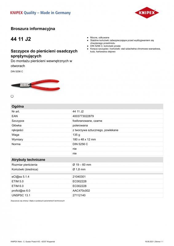 SZCZYPCE DO PIERŚCIENI SEGERA PROSTE WEWNĘTRZNE 180MM (1 SZT)