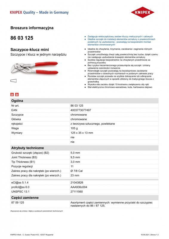 SZCZYPCE-KLUCZ MINI 125MM (1 SZT)
