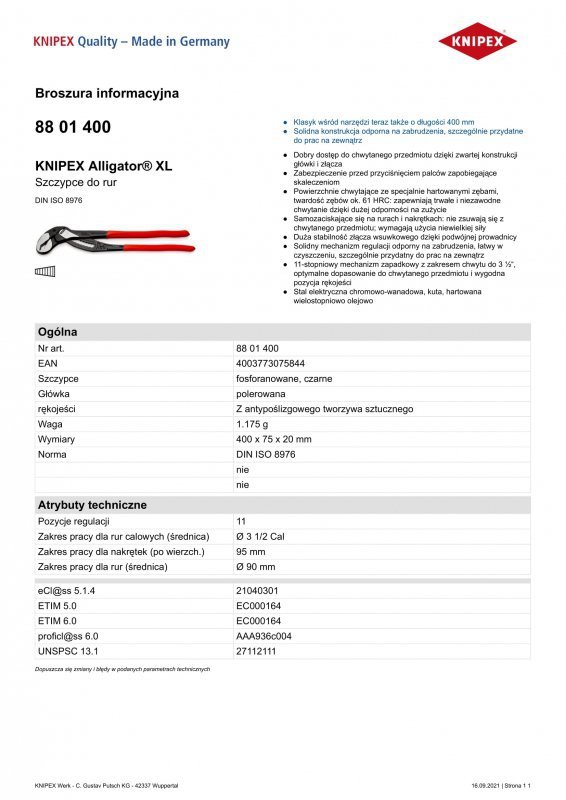 SZCZYPCE DO RUR ALIGATOR 400MM (1 SZT)