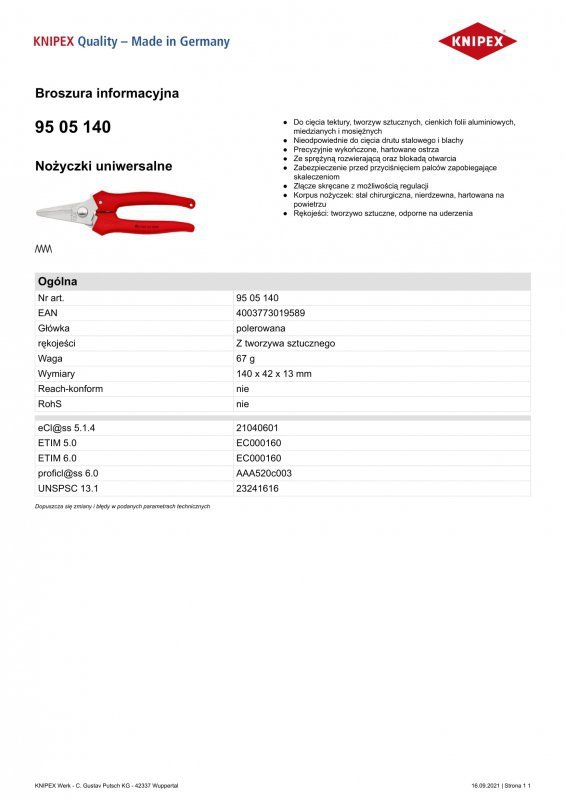 NOŻYCZKI UNIWERSALNE 140MM (1 SZT)