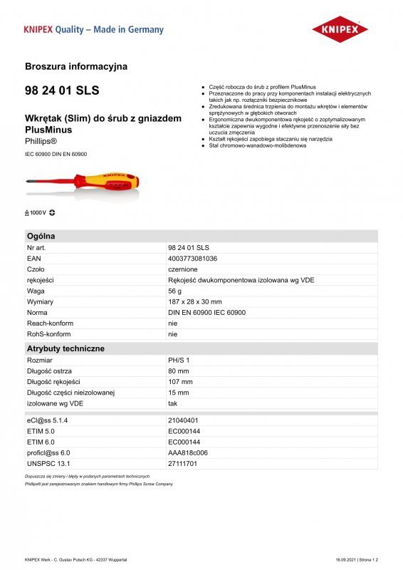 WKRĘTAK PHILLIPS SLIM Z IZOLACJĄ 80 MM PH1 (1 SZT)