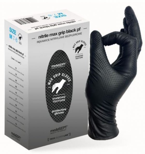 RĘKAWICE NITRYLOWE WZMACNIANE MAX GRIP CZARNE ROZ. XXL (1 OP)