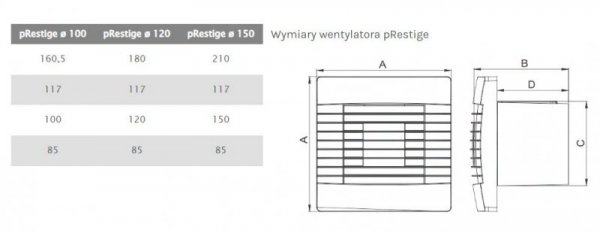 WENTYLATOR ŁAZIENKOWY PRESTIGE 120 ZG PS ŻALUZJA,WYŁ.KABLOWY (1 SZT)