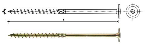WKRĘT DO DREWNA Z KOŁNIERZEM NA TORX OCYNK ŻÓŁTY 8*320MM T40 (50 SZT)