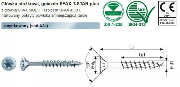 WKRĘT DO DREWNA OCYNK BIAŁY (500) TXTG 4.0*60MM SPAX (1 OP)