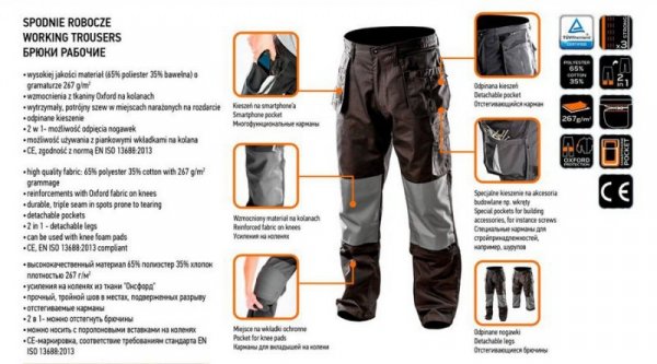 SPODNIE ROBOCZE HD ODPINANE KIESZENIE I NOGAWKI ROZMIAR XL (1 SZT)