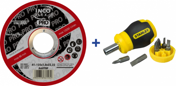 ZESTAW 100SZT TARCZA T1A 125*1.0*22 +WKRĘTAK STANLEY GRATIS (1 KPL)