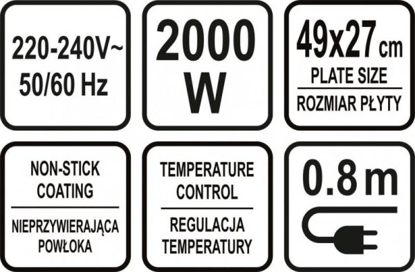 GRILL ELEKTRYCZNY STOŁOWY 2000W, 49*27CM (1 SZT)