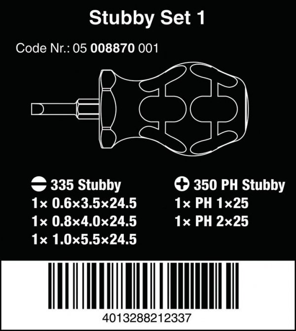 ZESTAW WKRĘTAKÓW STUBBY SET 1, 5SZT. (1 KPL)