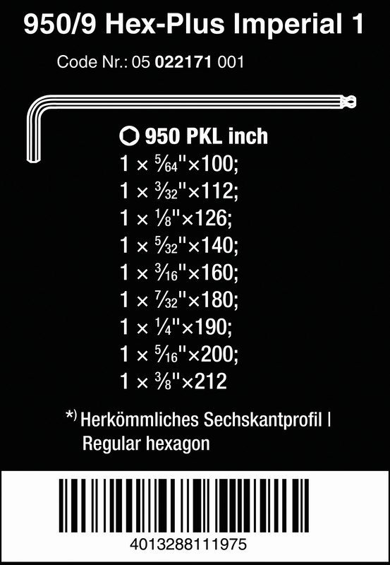 ZESTAW KLUCZY TRZPIENIOWYCH IMPERIAL 950/9 HEX PLUS 9 CZ, (1 KPL)