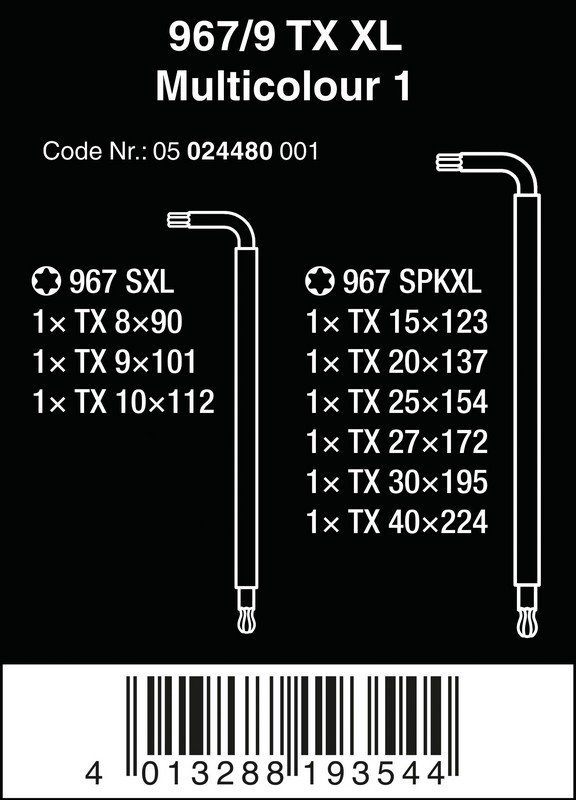 ZESTAW KLUCZY TRZPIENIOWYCH TORX 967/9 TX XL MULTIC TX8-TX40 (1 KPL)