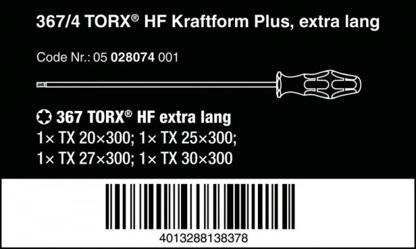 ZESTAW WKRĘTAKÓW KRAFTFORM TORX, TRZPIEŃ 300MM, 4SZT. (1 KPL)