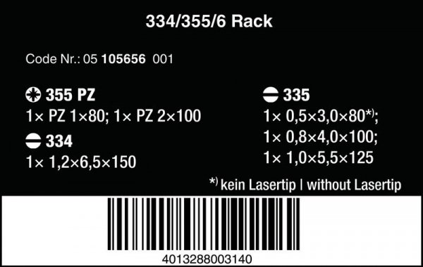 ZESTAW WKRĘTAKÓW KRAFTFORM LASERTIP + WIESZAK, 6CZ (1 KPL)