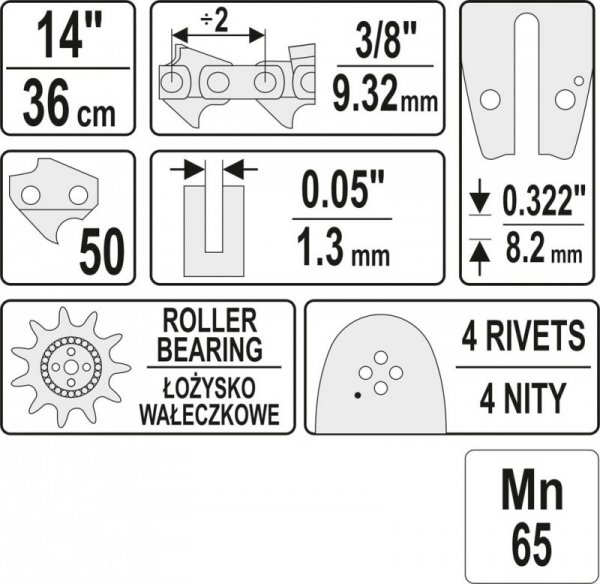 PROWADNICA ŁAŃCUCHA DO PILAREK 14&#039; 3/8&#039;G (1 SZT)