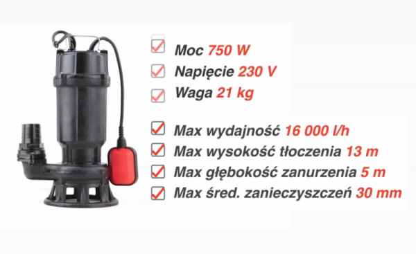 POMPA DO ŚCIEKÓW 750W Z ROZDRABNIACZEM (1 SZT)