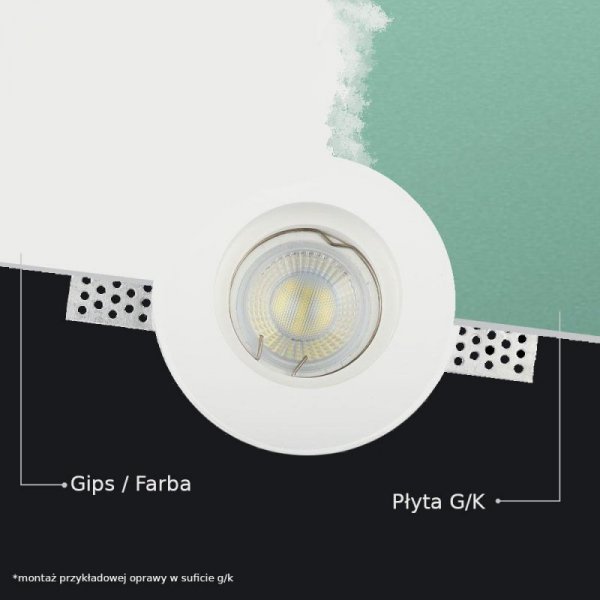 Oczko V-TAC GIPS GU10 Wpuszczane Okrągłe 132x132 Białe VT-772