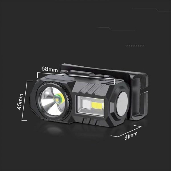 Latarka 3w1 Czołowa Rowerowa V-TAC 3W SMD Ładowanie USB-C IP43 VT-9902 190lm