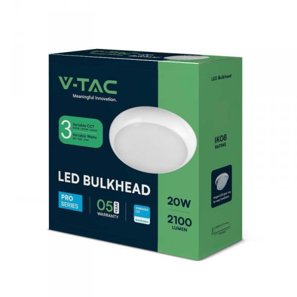 Plafon LED V-TAC CCT 8W/16W/20W SAMSUNG CHIP IP65 IK08 VT-8603 3000K-4000K-6400K 2600lm 5 Lat Gwarancji