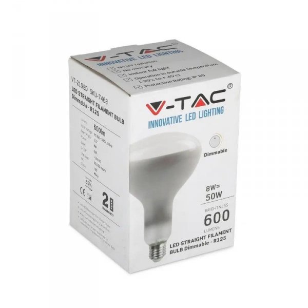 Żarówka LED V-TAC 8W Filament E27 R125 Ściemnialna VT-2198D 4000K 600lm