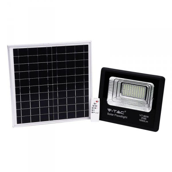 Projektor LED Solarny V-TAC 20W Czarny IP65, Pilot, Timer VT-60W 6000K 1650lm