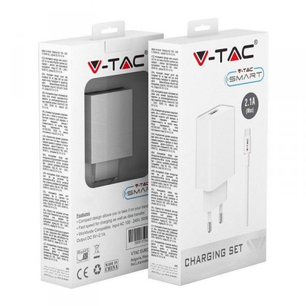 Ładowarka V-TAC Micro USB z Przewodem Biała VT-5371-W