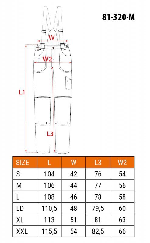 Spodnie robocze na szelkach 6w1 COTTON, rozmiar M/50