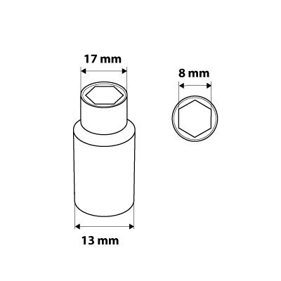 Nasadka sześciokątna 3/8&quot; długa, 8 mm