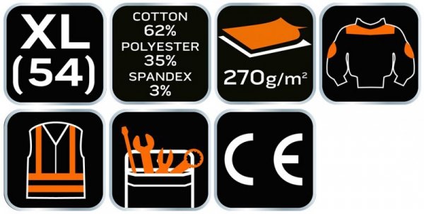 Bluza robocza PREMIUM, 62% bawełna, 35% poliester, 3% elastan, rozmiar XL