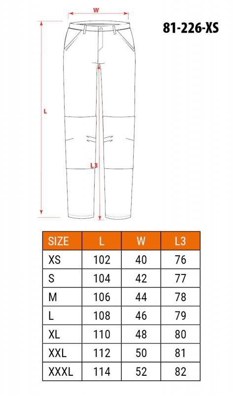 Spodnie robocze PREMIUM, 62% bawełna, 35% poliester, 3% elastan, rozmiar XS