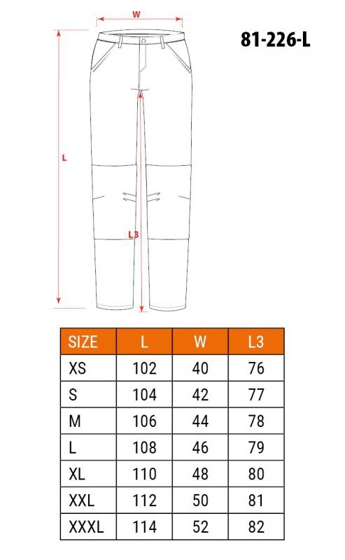 Spodnie robocze PREMIUM, 62% bawełna, 35% poliester, 3% elastan, rozmiar L