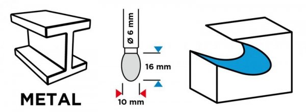 Frez do metalu HM, typ E (owalny), 10 x 16 mm, trzpień 6 x 45 mm