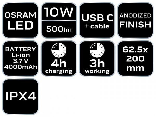 Latarka akumulatorowa USB C 500 lm Osram LED
